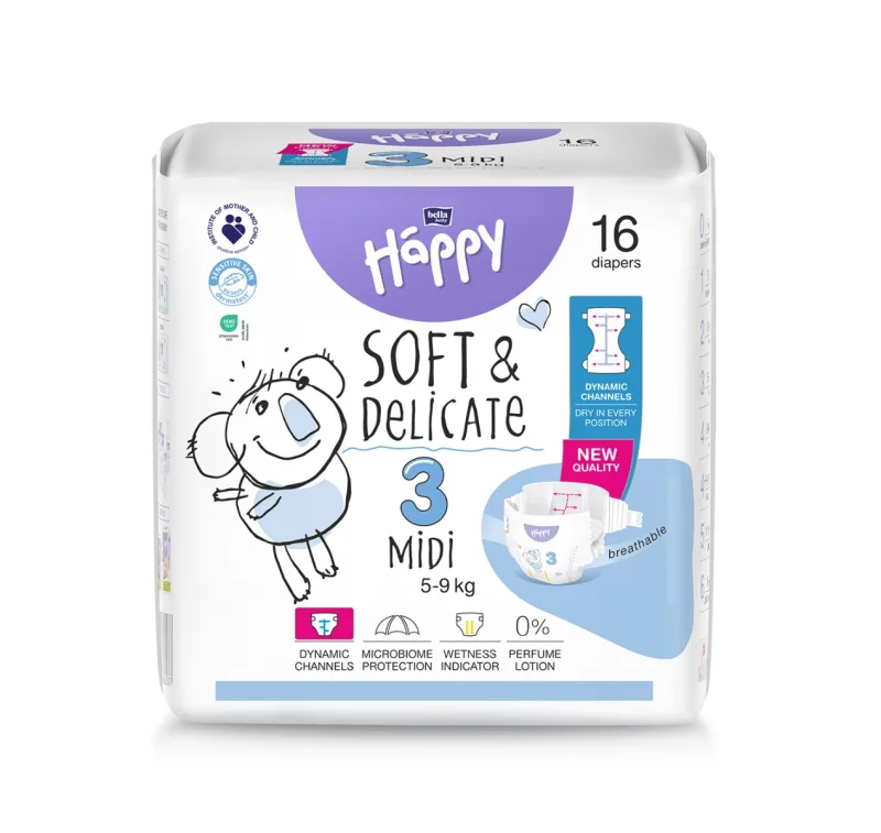Scutece Happy Soft & Delicate Marimea 3 Midi 5-9 kg, 16 bucati, Bella Baby — preț și oferte