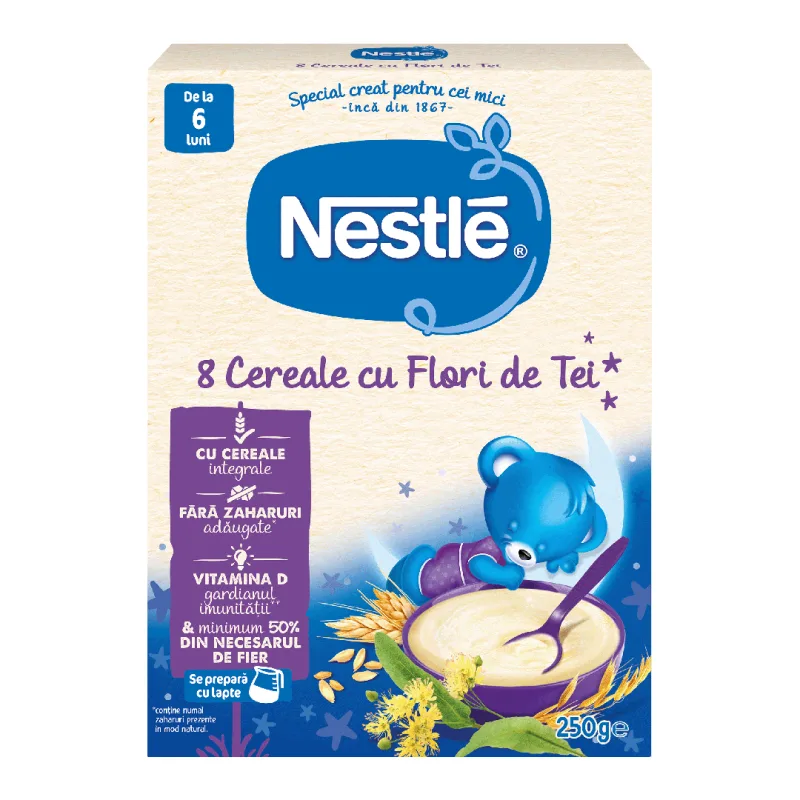 8 Cereale cu Flori de Tei Somn Usor, +6 luni, 250 g, Nestle — preț și oferte