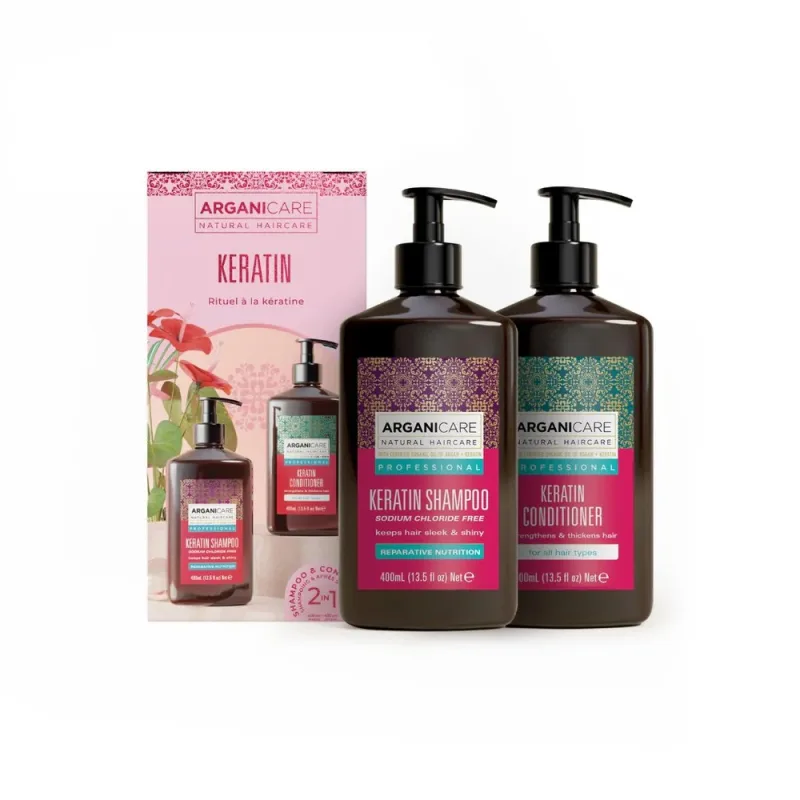 Set Sampon & Balsam cu Cheratina si Ulei de Argan pentru toate tipurile de par, 2x400ml, Arganicare — preț și oferte