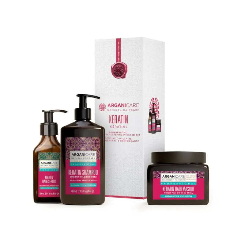 Set trio cu Cheratina pentru regenerarea si fortifierea parului, Arganicare — preț și oferte