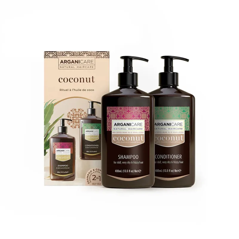 Set Sampon & Balsam cu Ulei de Cocos si Ulei de Argan pentru par tern foarte uscat sau frizzy, 2x400ml, Arganicare — preț și oferte