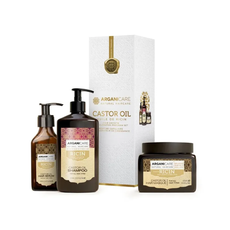 Set trio cu Ulei de Ricin pentru accelerarea cresterii parului, Arganicare — preț și oferte