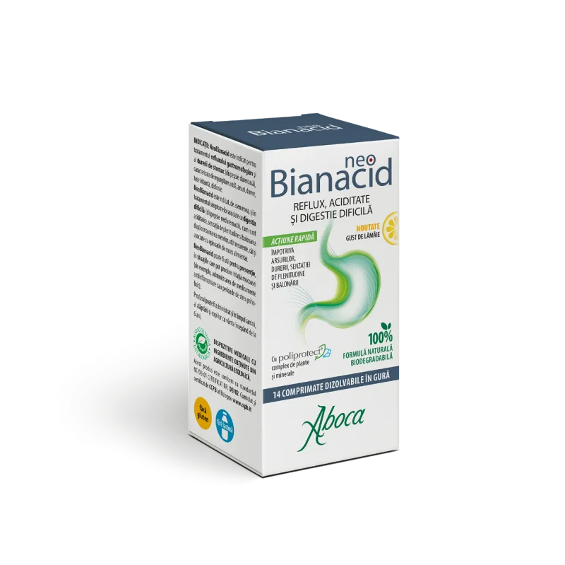 NeoBianacid pentru aciditate si reflux cu gust de lamaie, 14 comprimate, Aboca — preț și oferte