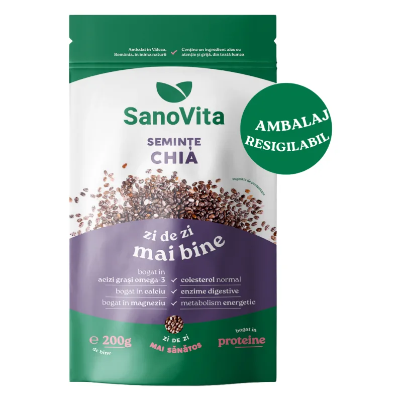 Seminte Chia, punga zipper, 200g, Sanovita — preț și oferte