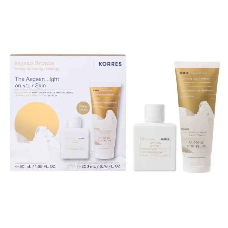 Pachet Aegean Bronze Apa de parfum 50ml + Spuma autobronzanta iluminatoare 200ml, Korres — preț și oferte