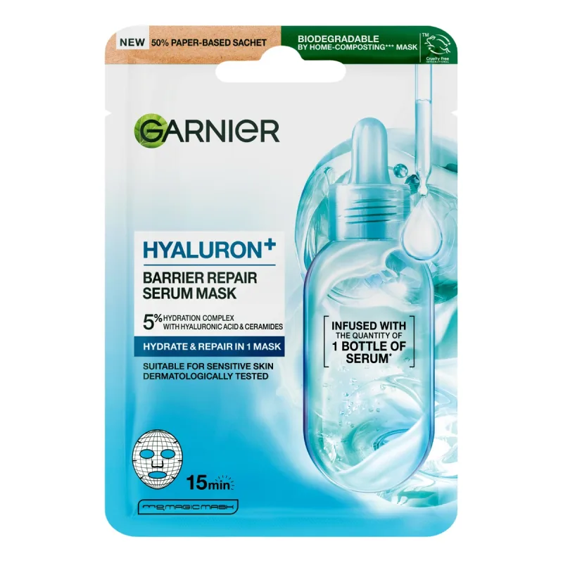 Masca servetel cu efect de hidratare Hyaluron Barrier Repair, 28g, Garnier — preț și oferte