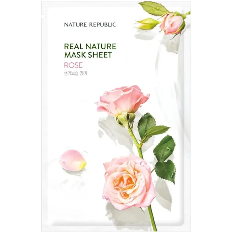 Masca tip servetel pentru fata cu trandafir Real Nature, 23g, Nature Republic — preț și oferte