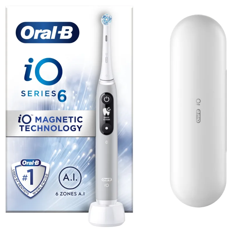 Set Periuta de dinti electrica cu tehnologie magnetica si micro-vibratii iO6 + Trusa de voiaj Gri, Oral-B — preț și oferte