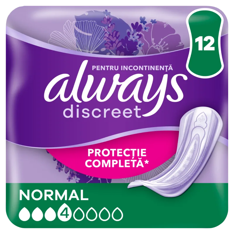 Absorbante pentru incontinenta urinara Discreet Normal, 12 bucati, Always — preț și oferte