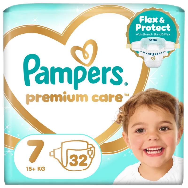 Scutece Pampers Premium Care marimea 7 15kg+, 32 bucati, Pampers — preț și oferte