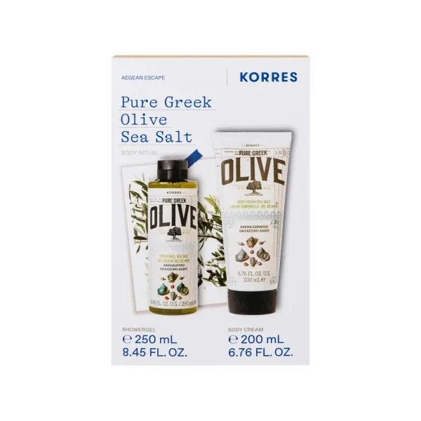 Pachet Pure Greek Olive Sea Salt Gel de dus 250ml + Crema de corp 200ml, Korres — preț și oferte