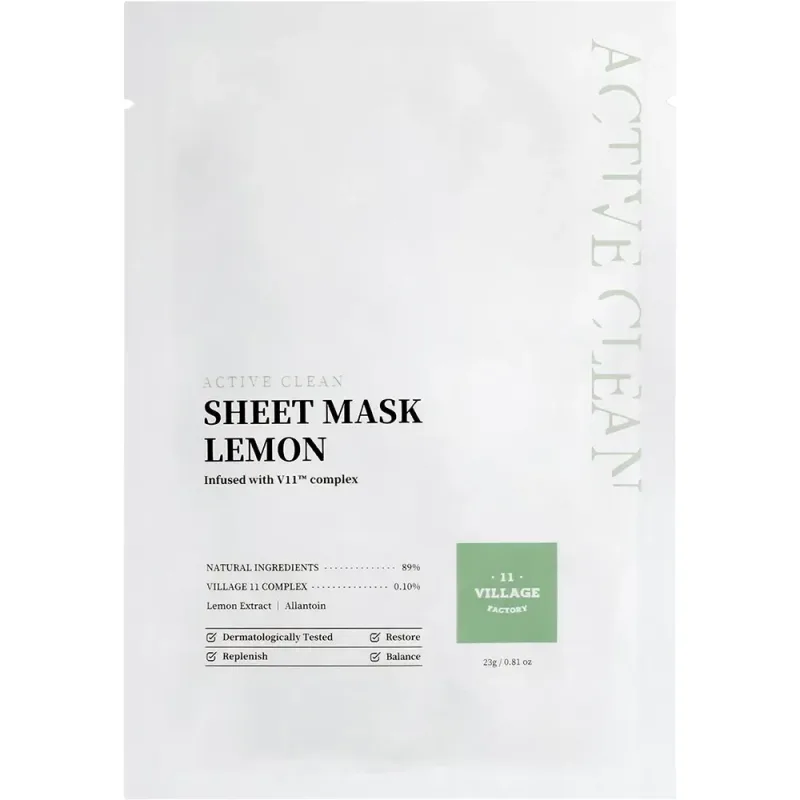 Masca de fata tip servetel cu Lamaie si efect de iluminare Active Clean, 23g, Village 11 Factory — preț și oferte