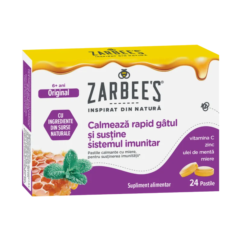 Pastile calmante cu miere pentru sustinerea imunitatii, 24 pastile, Zarbee's — preț și oferte