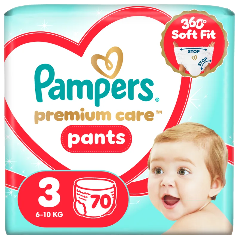 Scutece chilotel Premium Care Pants Mega Box Marimea 3 6-11 kg, 70 bucati, Pampers — preț și oferte