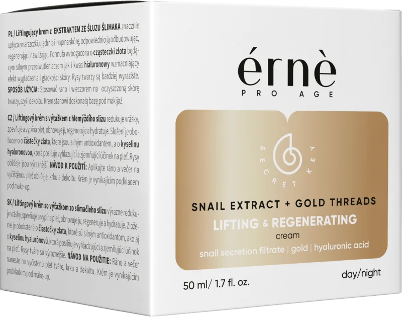 Crema zi/noapte de fata pentru lifting cu Mucus de melc si particule aur 24K, 50ml, Erne — preț și oferte