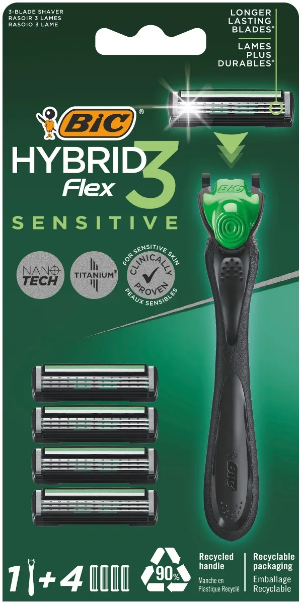 Pachet Aparat de ras Hybrid Flex 3 Sensitive 1 bucata + Rezerve 3 bucati, BIC — preț și oferte