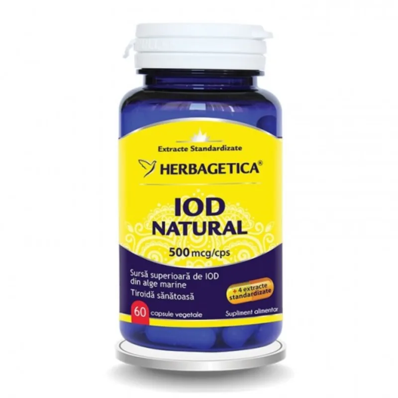 Iod natural, 500mcg, 60 capsule, Herbagetica — preț și oferte