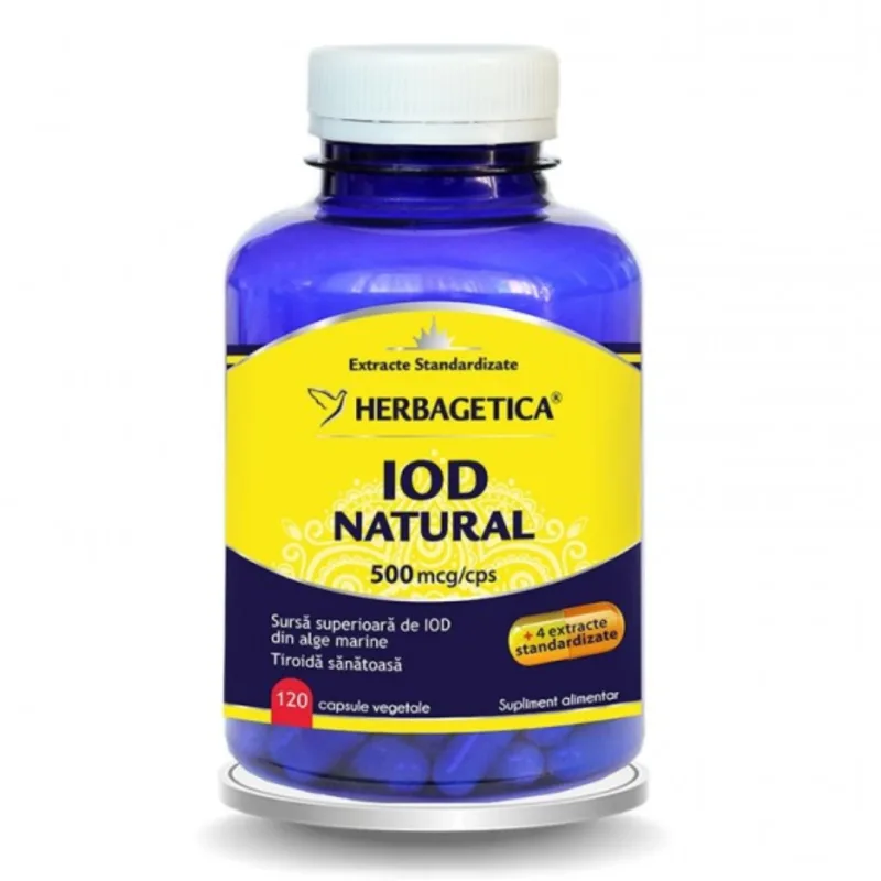 Iod Natural, 500mcg, 120 capsule, Herbagetica — preț și oferte
