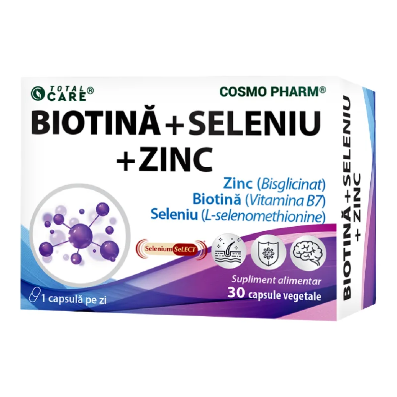 Biotina + Seleniu + Zinc, 30 capsule vegetale, Cosmo Pharm — preț și oferte
