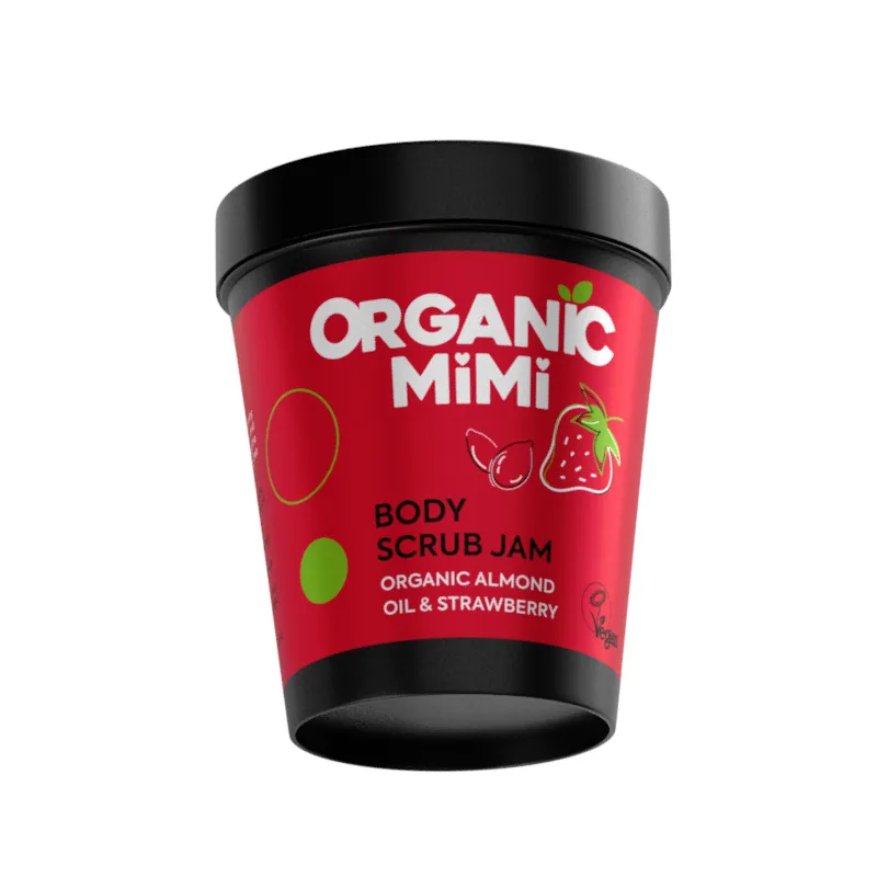 Scrub de corp tip gem cu aroma de migdale si capsuni, 250g, Organic Mimi — preț și oferte
