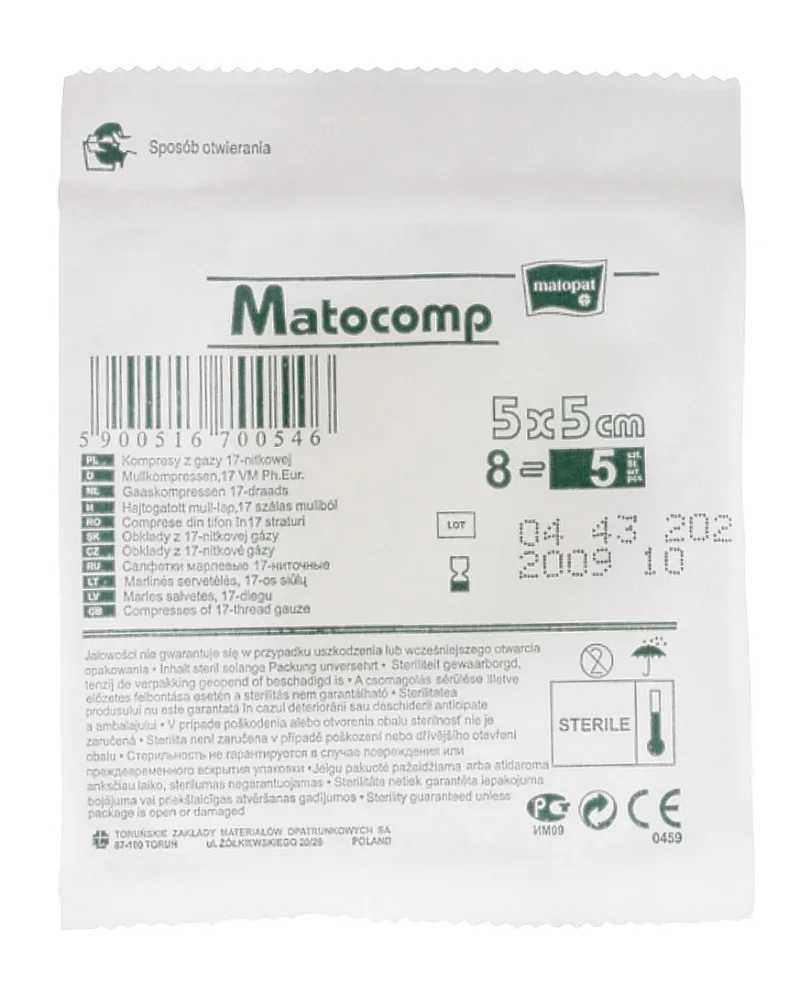 Comprese sterile tifon blister 8 straturi 17 fire 5x5cm, 5 bucati, Matopat — preț și oferte