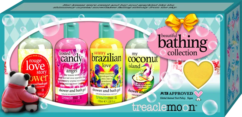 Pachet Geluri de dus 4 x 100ml + Bomba de baie 85g Beautiful Bathing Collection, Treaclemoon — preț și oferte