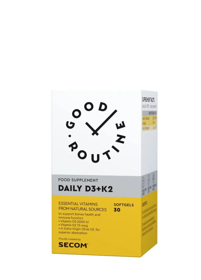 Daily Vitamina D3 2000UI + K2 75mcg Good Routine, 30 capsule moi, Secom — preț și oferte