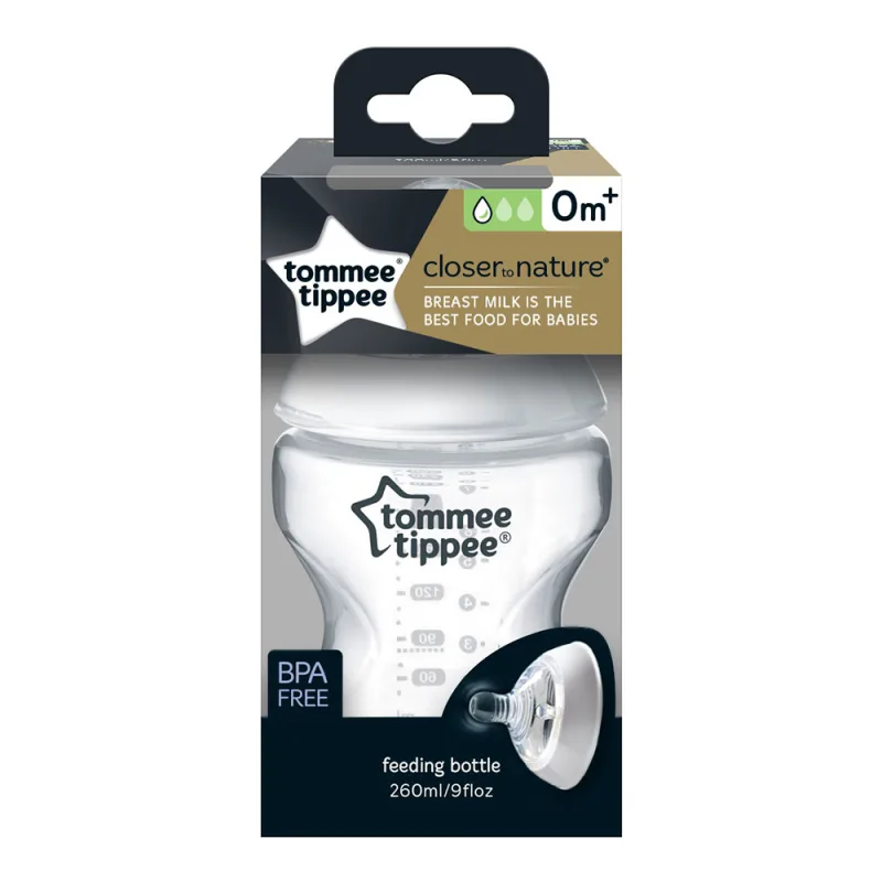 Biberon PP tetina din silicon Closer to Nature 0 luni+, 260ml, Tommee Tippee — preț și oferte