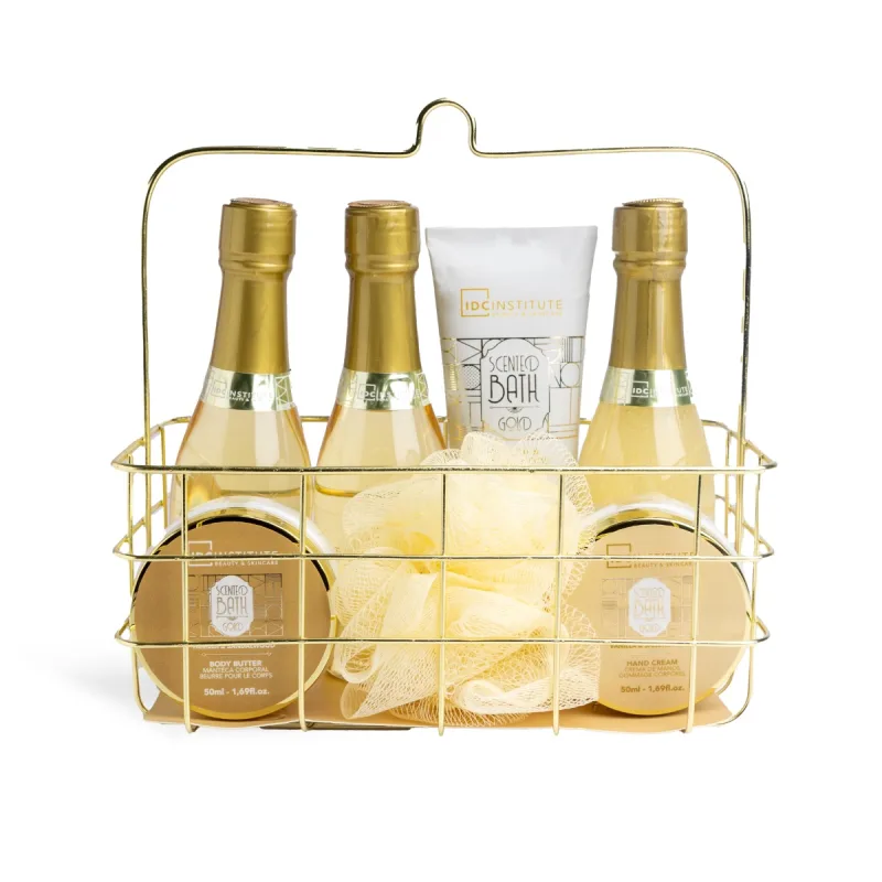 Set de baie in cos metalic Scented Gold, 7 piese, IDC Institute — preț și oferte
