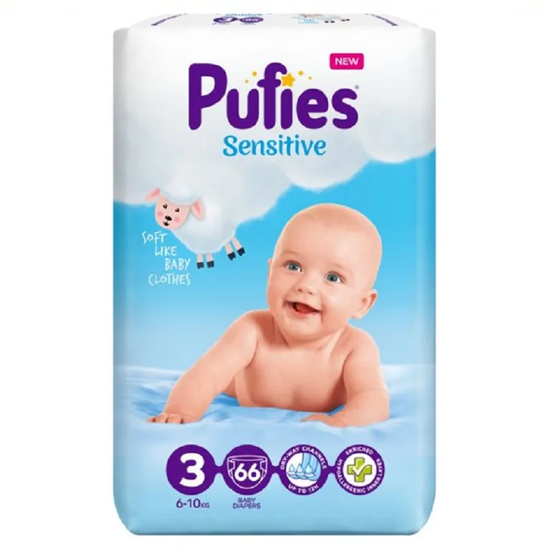 Scutece Sensitive 6-10 kg Nr. 3, 66 bucati, Pufies — preț și oferte