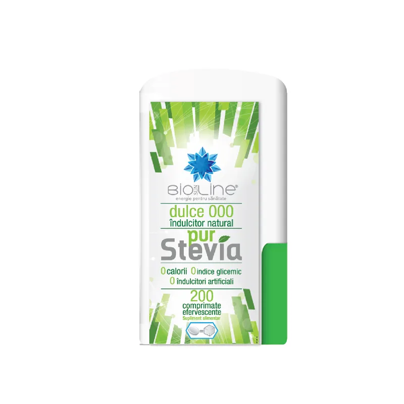 Indulcitor natural Pur Stevia Dulce 000, 200 comprimate efervescente, BioSunLine — preț și oferte