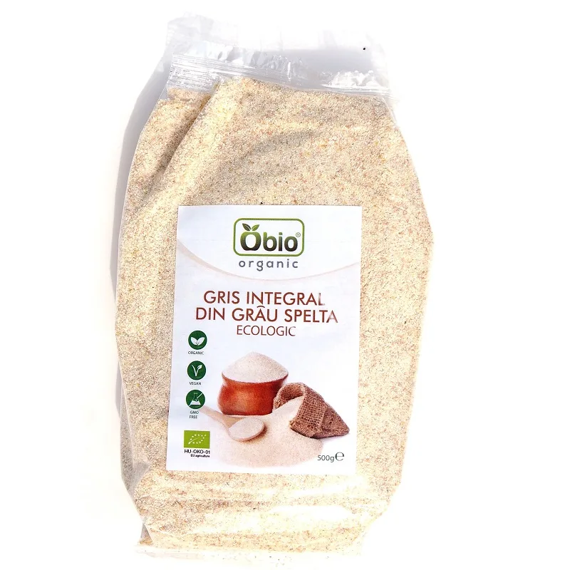 Gris integral din grau spelta bio, 500g, Obio — preț și oferte