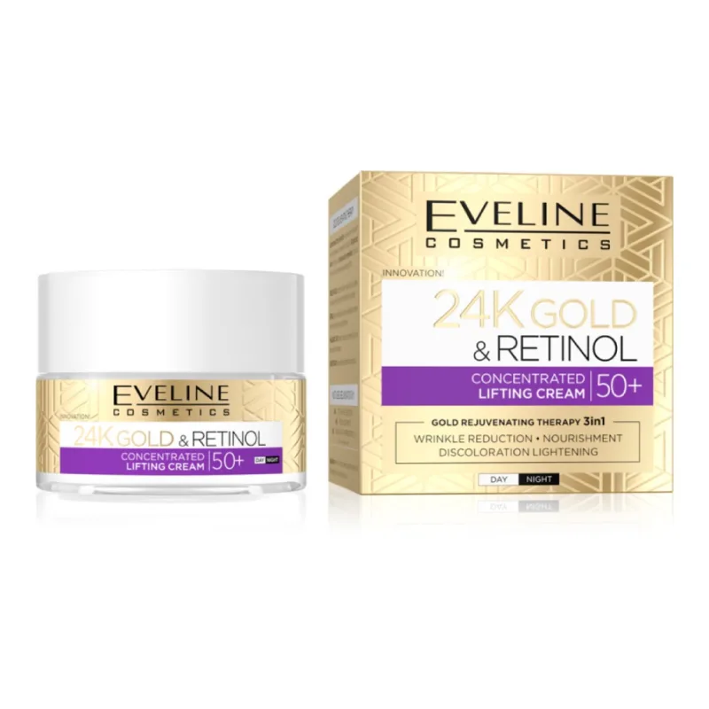 Crema pentru fata anti-rid 50+ cu retinol si aur 24K, 50ml, Eveline Cosmetics — preț și oferte