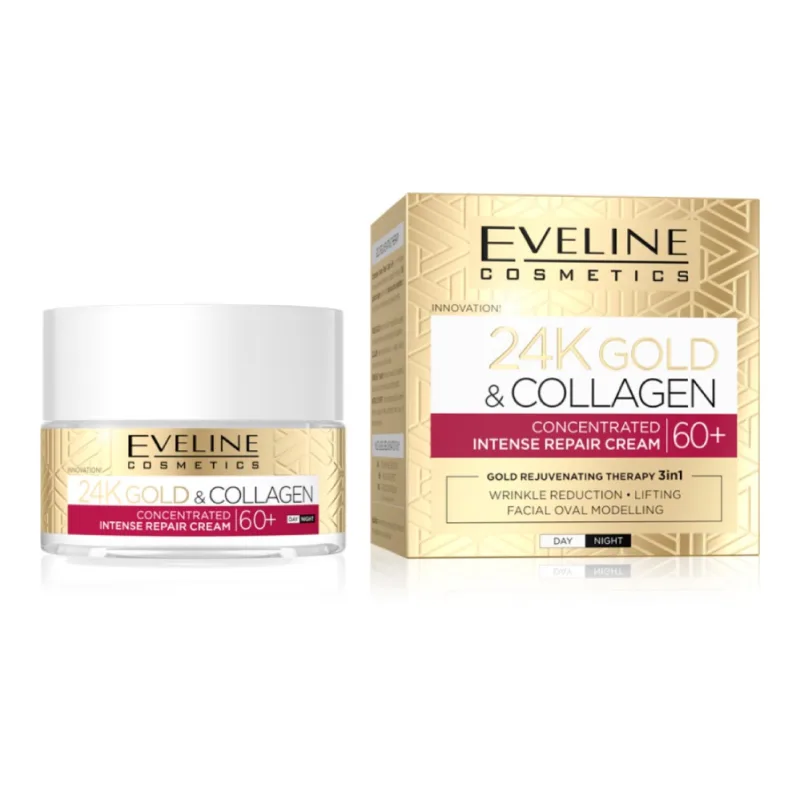 Crema pentru fata anti-rid 60+ reparatoare cu aur 24K si colagen, 50ml, Eveline Cosmetics — preț și oferte