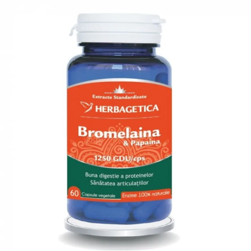 Bromelaina si papaina, 60 capsule, Herbagetica — preț și oferte