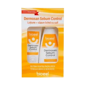 Pachet Lotiune cu sulf 100ml+ Sapun lichid cu sulf 200ml Dermosan Sebum Control, Bioeel