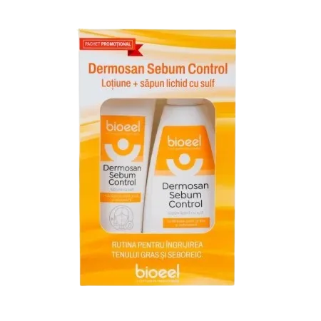 Pachet Lotiune cu sulf 100ml+ Sapun lichid cu sulf 200ml Dermosan Sebum Control, Bioeel — preț și oferte