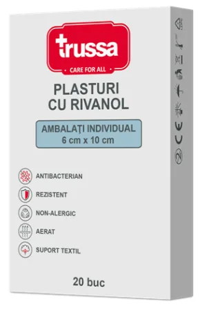Trussa Plasturi cu rivanol 6x10cm, 20 bucati