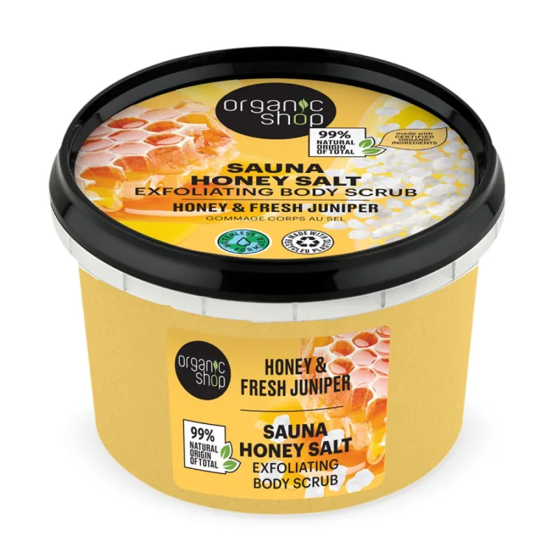 Scrub de corp Honey & Fresh Juniper Sauna Honey Salt, 250ml, Organic Shop — preț și oferte