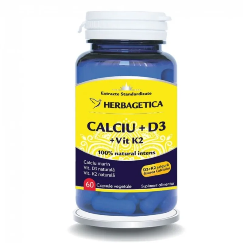 Calciu + D3 + Vitamina K2, 60 capsule, Herbagetica — preț și oferte