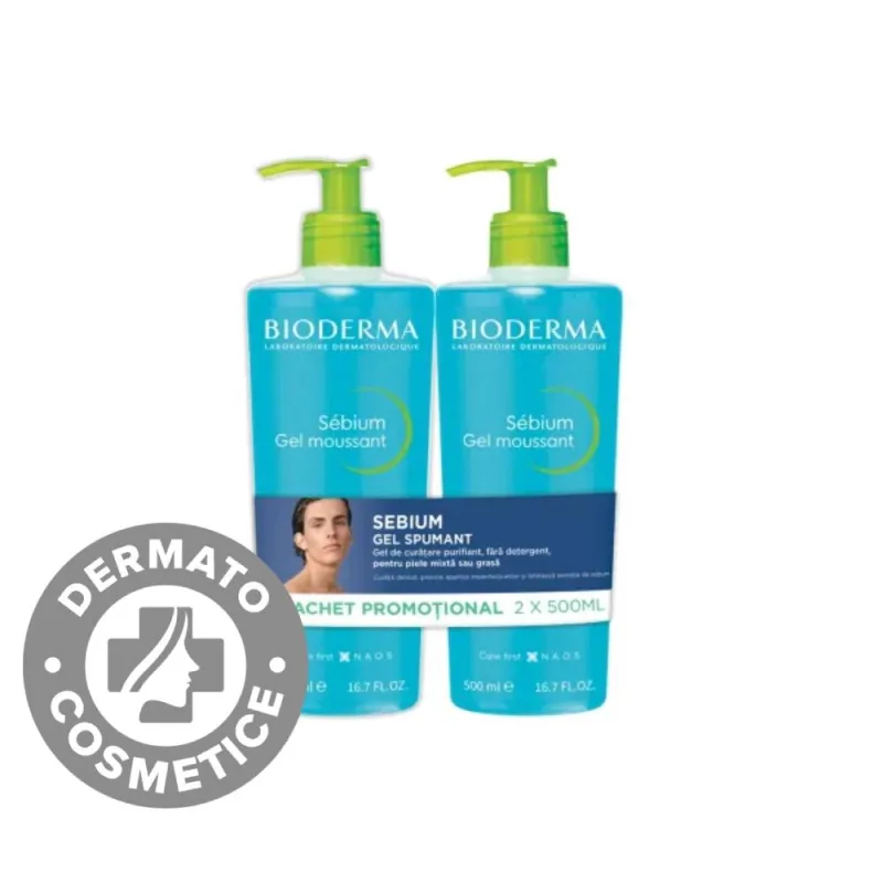 Pachet Gel spumant Sebium, 2 x 500ml, Bioderma — preț și oferte