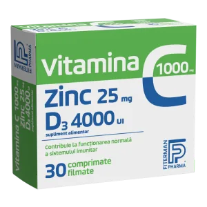 Vitamina C 1000mg + Zinc 25mg + D3 4000UI, 30 comprimate, Fiterman