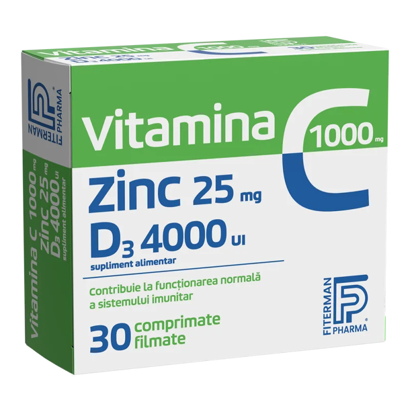 Vitamina C 1000mg + Zinc 25mg + D3 4000UI, 30 comprimate, Fiterman — preț și oferte