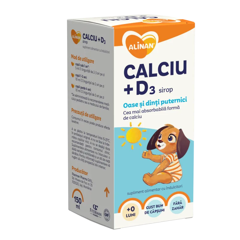 Sirop copii Alinan Calciu + Vit D3 , 150ml, Fiterman — preț și oferte