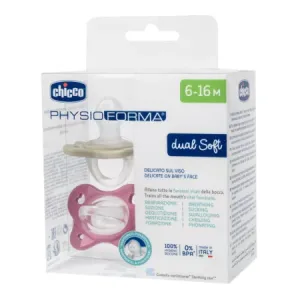 Suzete anatomice PhysioForma Dual Soft Roz 6-16 luni, 2 bucati, Chicco
