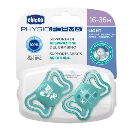 Suzete din silicon pentru copii 16-36 luni PhysioForma Light Glow Bleu, 2 bucati, Chicco — preț și oferte