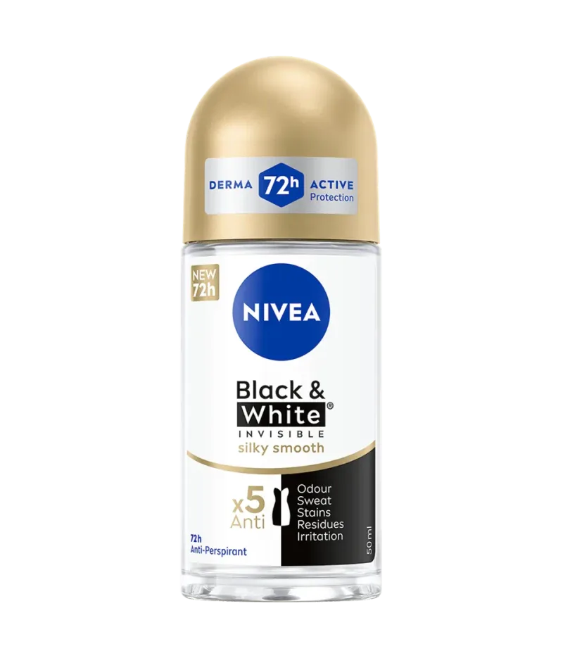 Deodorant roll-on pentru femei Black & White Silky Smooth, 50ml, Nivea — preț și oferte