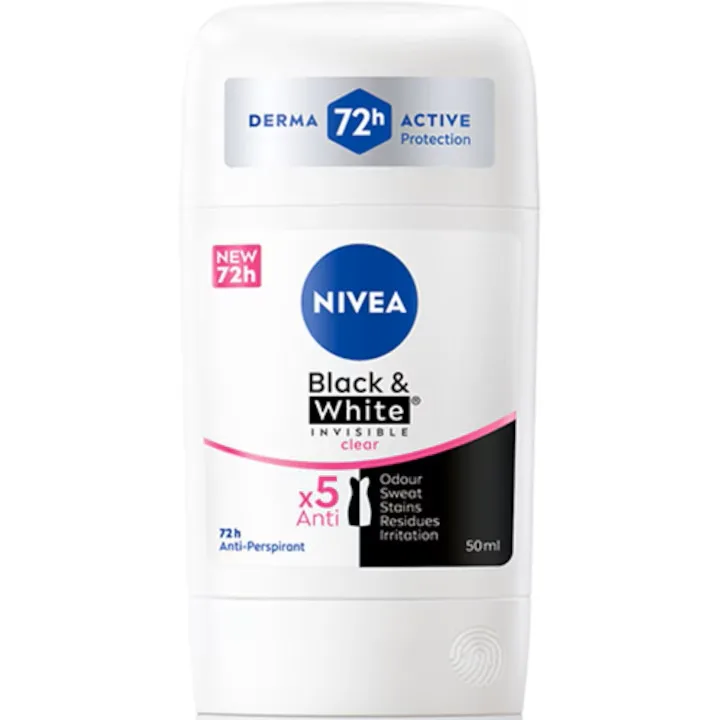Deodorant stick Invisible Clear Black&White, 50ml, Nivea — preț și oferte