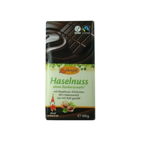 Ciocolata neagra cu alune fara adaos de zahar 55% cacao, 100g, Birkengold — preț și oferte