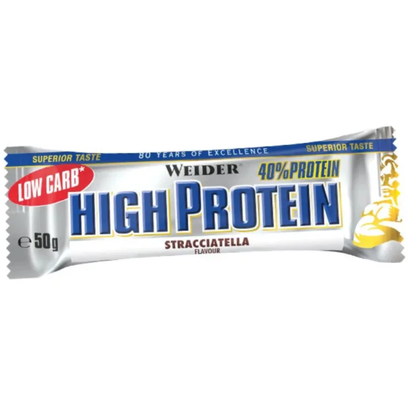Baton proteic cu aroma de straciatella High Protein 40%, 50g, Weider — preț și oferte
